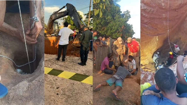 Bebê cai em poço e é resgatado com retroescavadeira após 4 horas