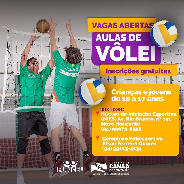 Matrículas para aulas gratuitas de vôlei estão abertas em Canaã dos Carajás