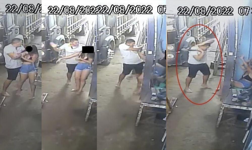 Homem é filmado por câmera de segurança agredindo a ex