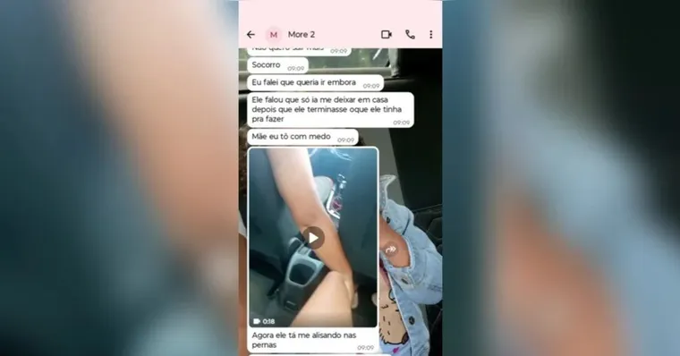 A adolescente enviou mensagens à mãe durante o trajeto. Nas mensagens, relatou que o homem a acariciava e disse que se sentia “um lixo”. | Reprodução